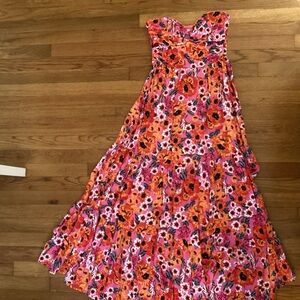 Petal and Pup Floral Pink and Orange Strapless Dress